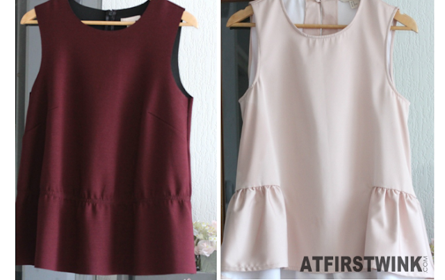 H&M bordeaux and pink satin peplum tops