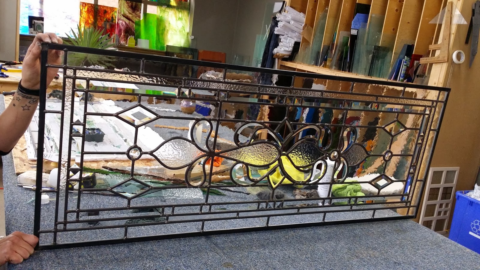 Glassworks Studio Custom leaded glass door lites...little traditional