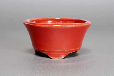 赤釉丸盆栽鉢（Red glaze bonsai pot）h1827