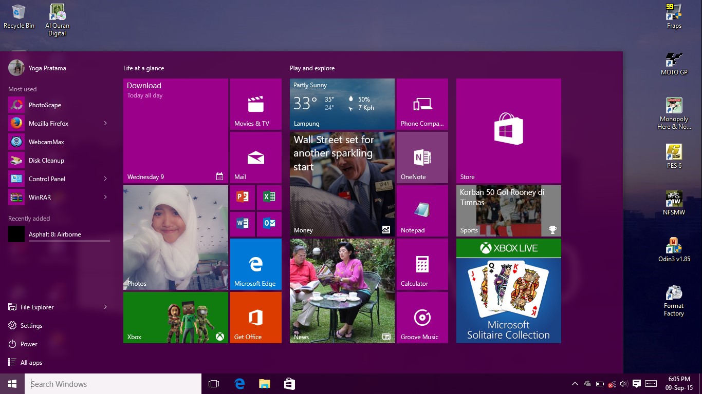 Tampilan Star Menu Windows 10