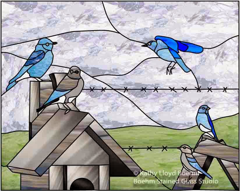 Boehm Stained Glass Blog: Mountain Bluebird Stained Glass Window