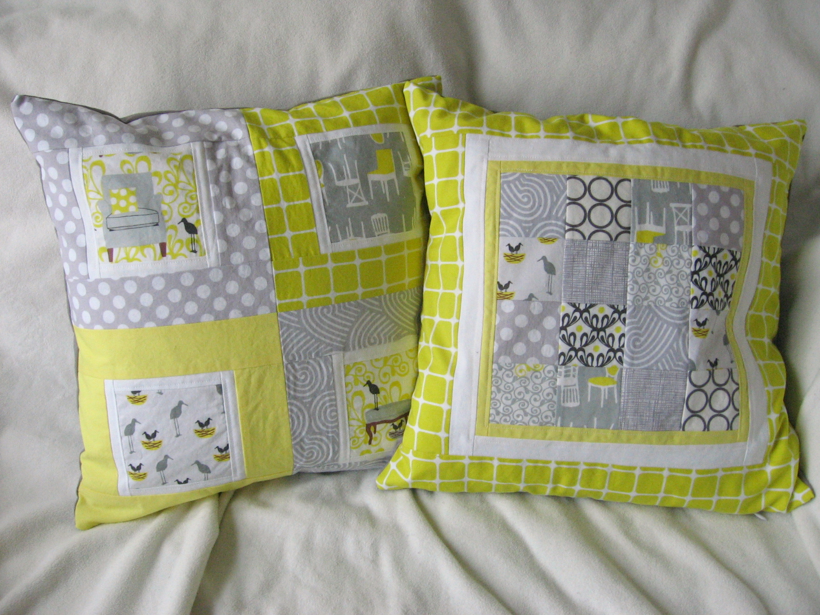 Needle and Spatula Two More Yellow and Grey Nesting Chairs Pillows