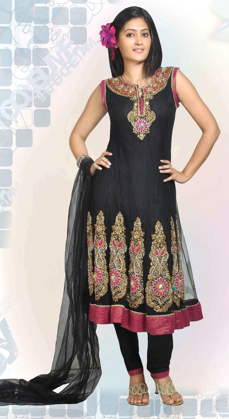 Indian Salwar Kameez Black Net Churidar Umbrella Suit