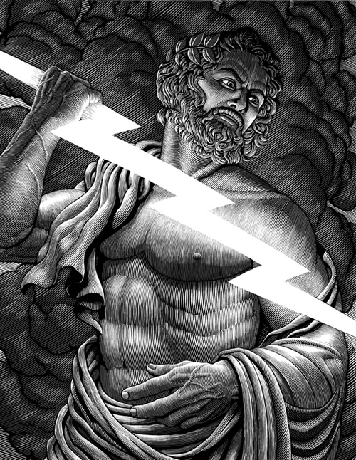 03-Zeus-Jupiter-Lightening-Douglas-Smith-Scratchboard-Drawings-Through-Time-and-Lives-www-designstack-co