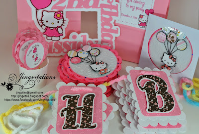 hello kitty banner, goody bags, party favors, door sign, cupcake topper, invitations