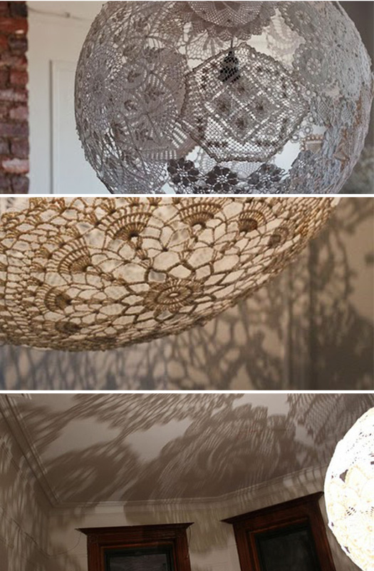 Receitas de Crochet Luminária de crochê Doily lamp