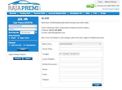 Form klaim dan kontak yang dapat dibubungi, bila ingin melakukan klaim di www.rajapremi.com