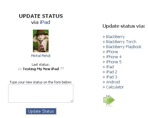 Update Your Facebook Status Via ipad/ Calculator/ BlackBerry/ iPhone