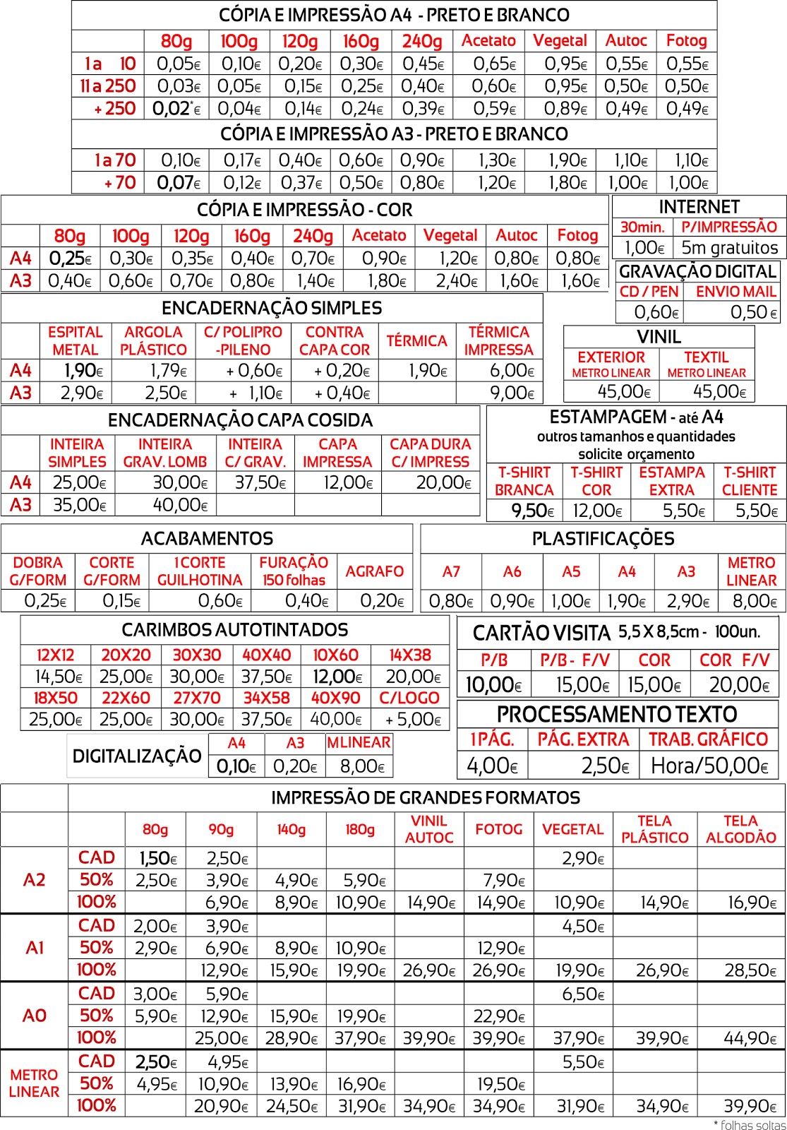 Tabela De Preços De Cirurgia Plástica 2022 Df Copianço - Centro Cópias: Tabela de Preços