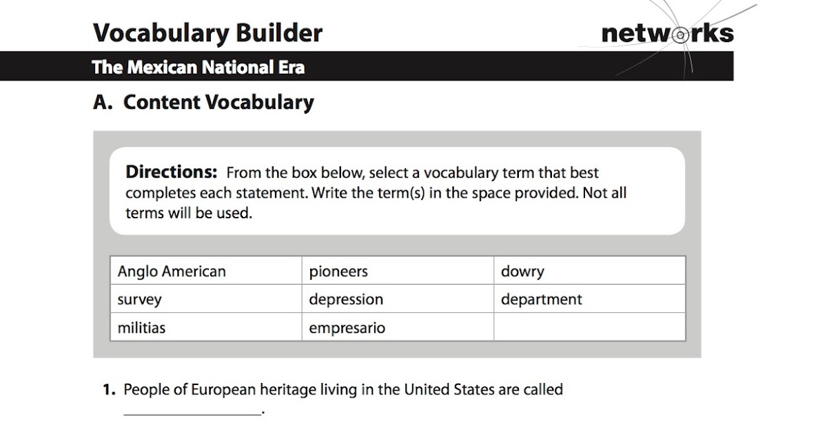 vocabulary builder activity networks answer key