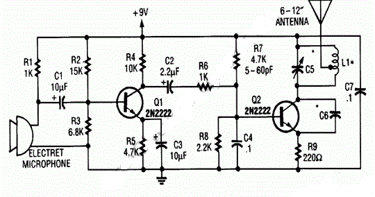 Build a 9V Wireless Microphone FM Transmitter wireless microphone transmitter schematic 