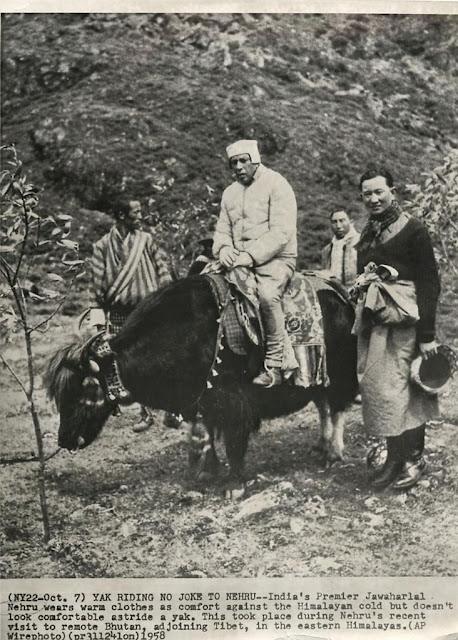 Prime+Minister+Jawaharlal+Nehru+Rides+Yak+During+Visit+to+Bhutan+in+Himalayas+-+1958