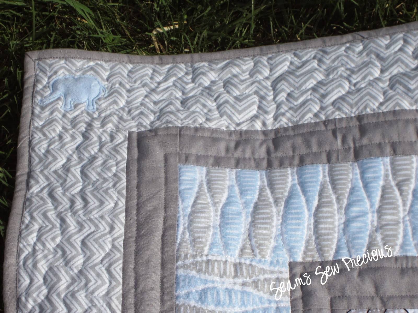 Seams Sew Precious Elephants on Parade A Gray Toned Baby Quilt