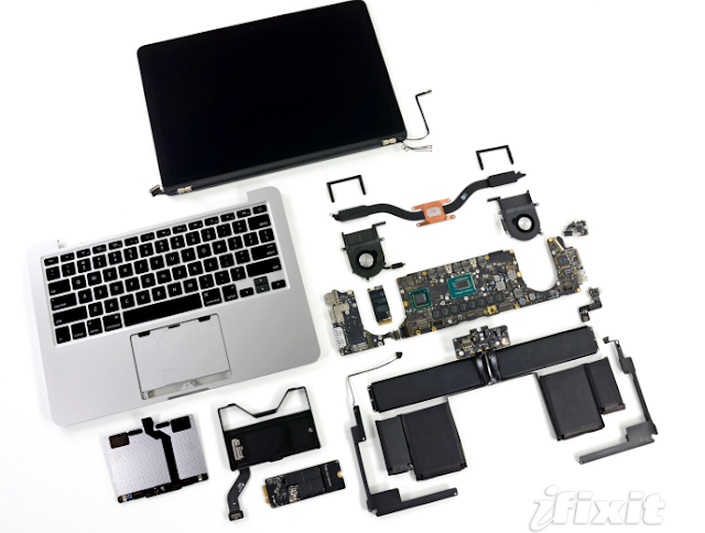 Apple's new MacBook 13-inch Retina display parts shown by iFixit.