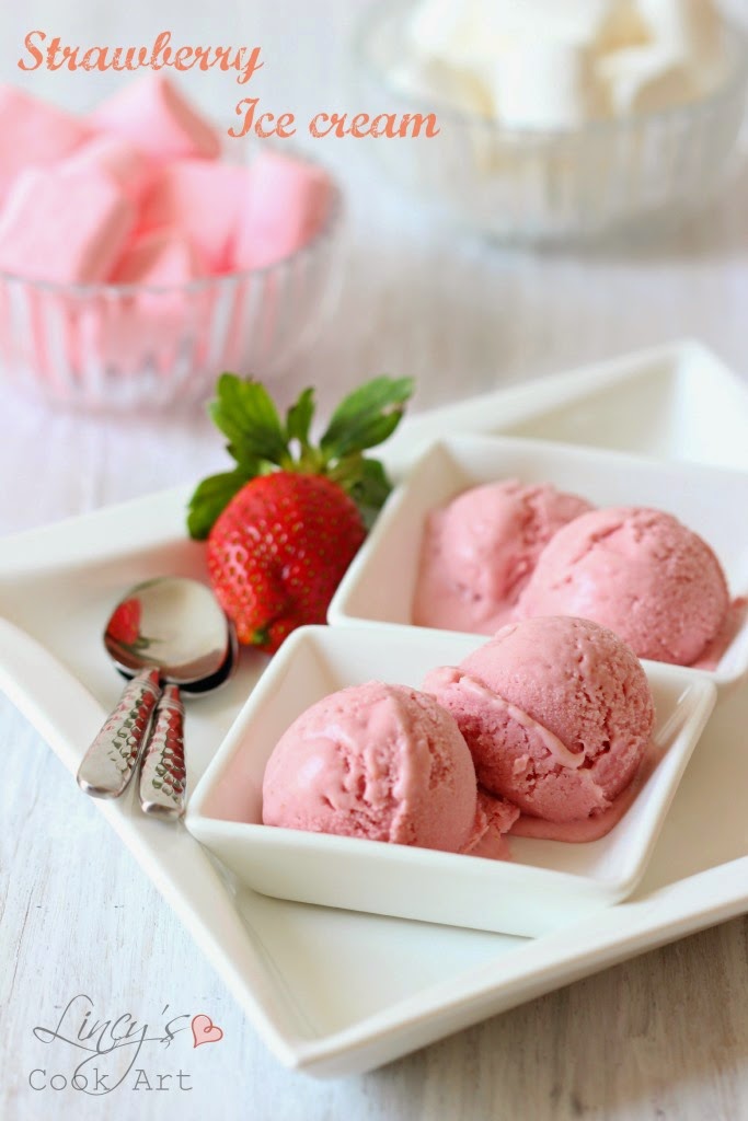 Strawberry Ice cream (Egg less) Lincy's Cook Art