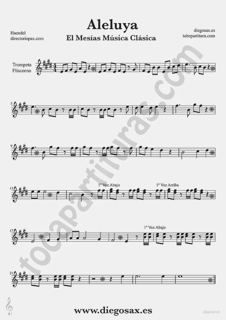 Tubescore Hallelujah by Handel Sheet Music for Trumpet and Flugelhorn