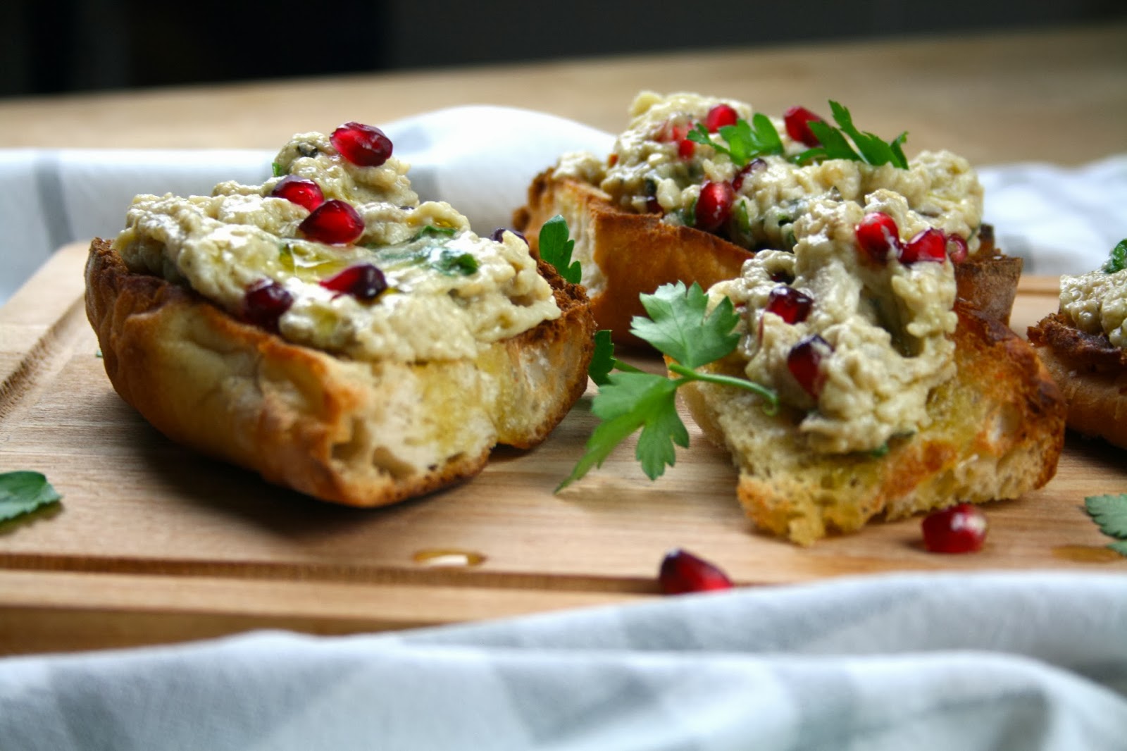 Sweet and Sour Burnt Eggplant Crostini