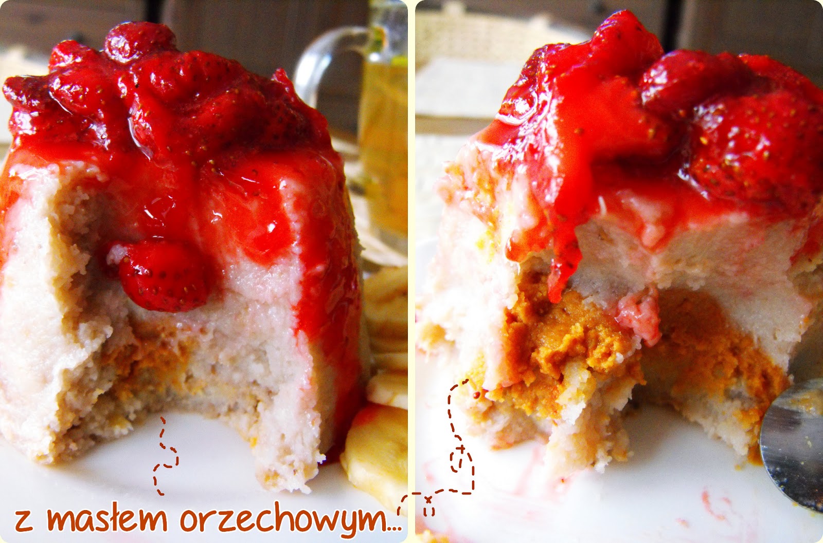 tęcza w słoiku Bananowy pudding z kaszy manny z masłem orzechowym