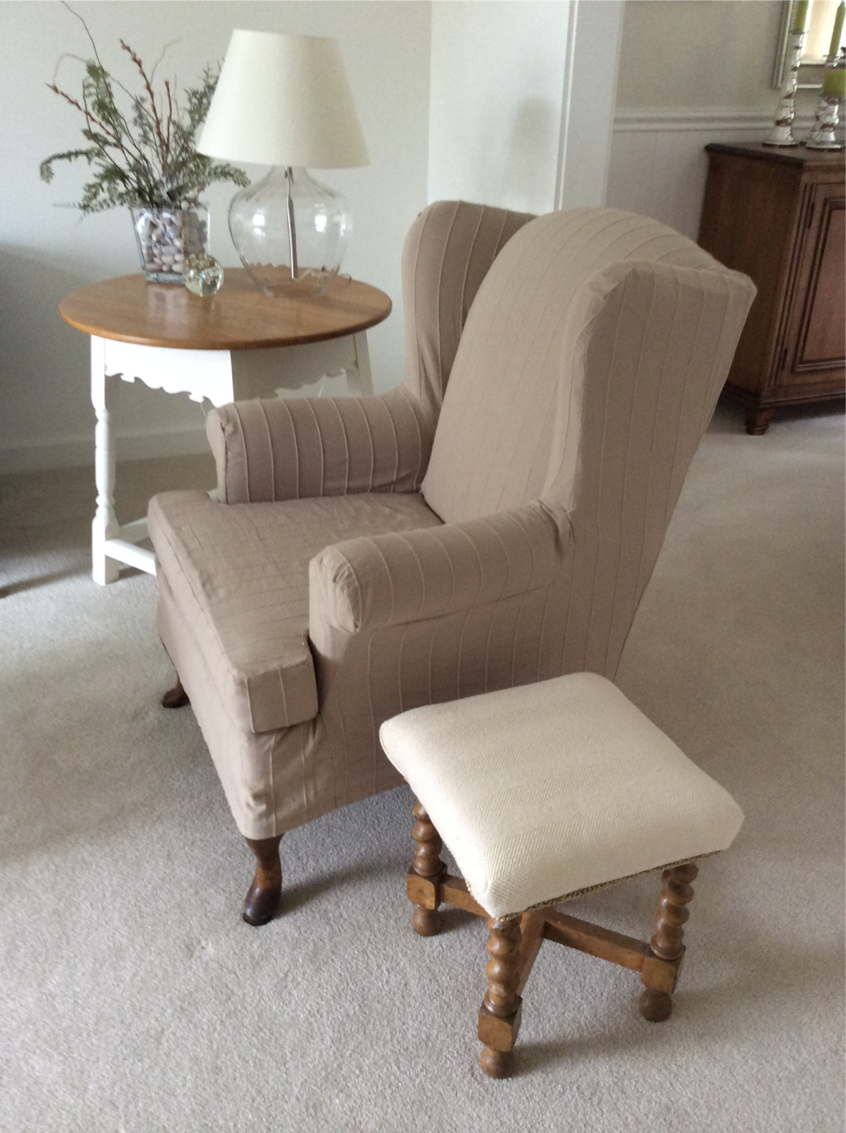 A Year of DIY WIng Chair Slipcover for under 40!