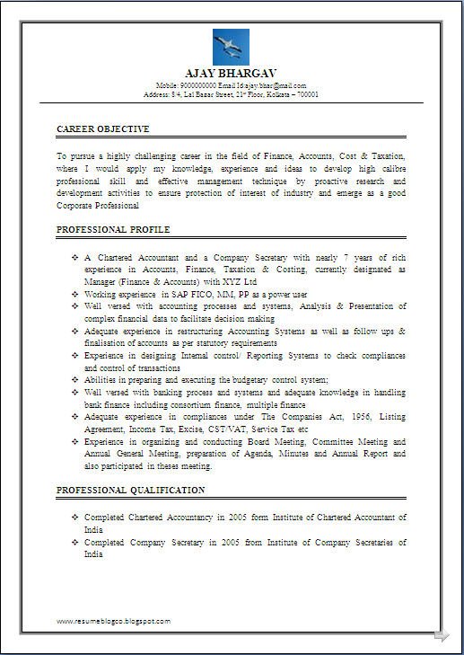 Excellent Work Experience Chartered Accountant & Company Secretary