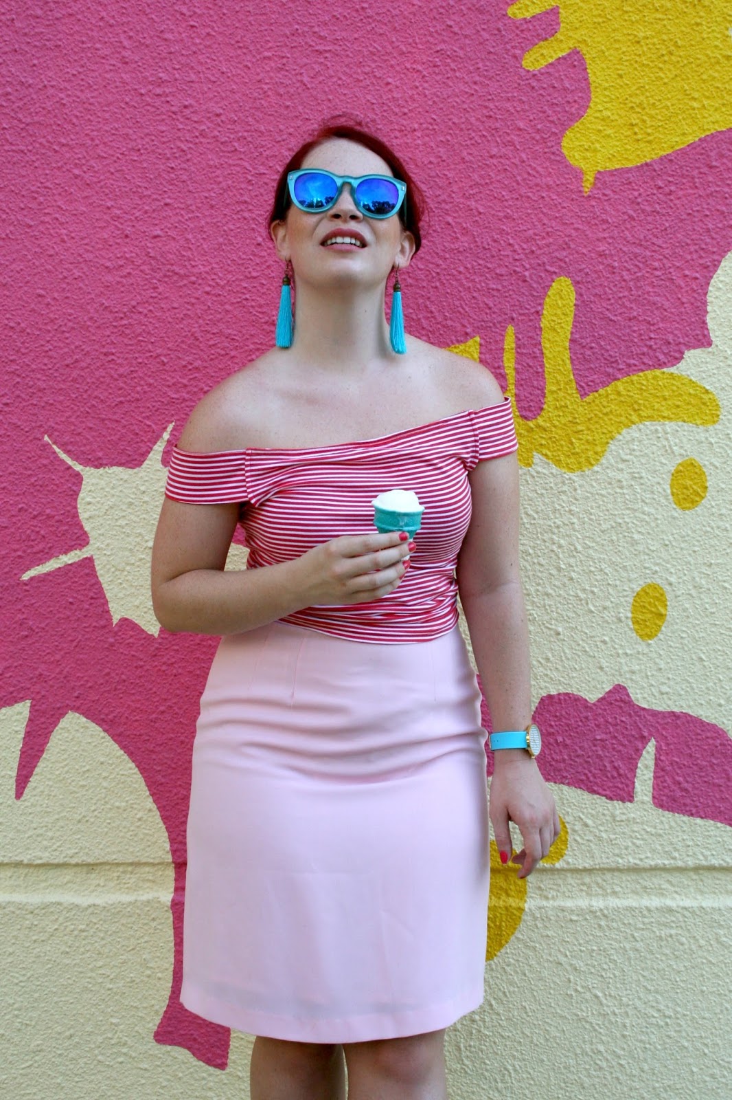 Off the Shoulder Top // Turquoise Ice Cream The Belted Pear