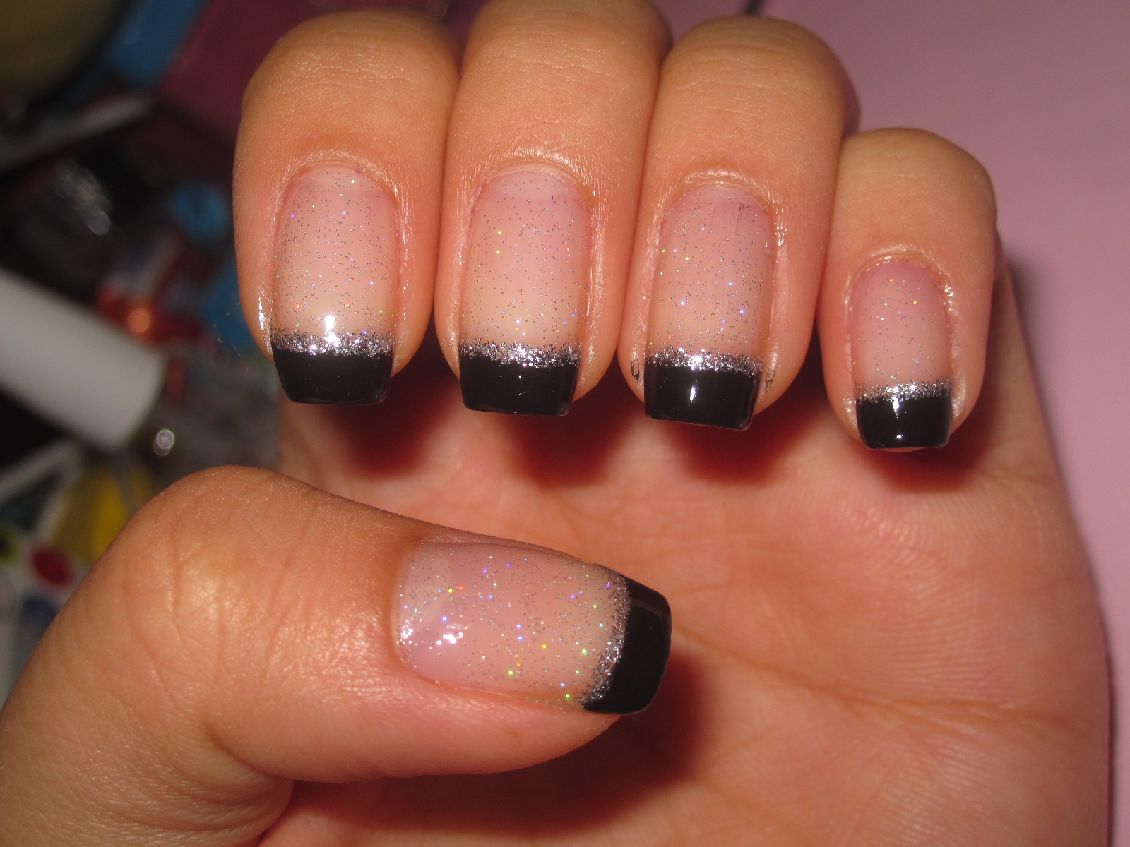 Black and Silver French Tip Acrylic Nails - wide 4