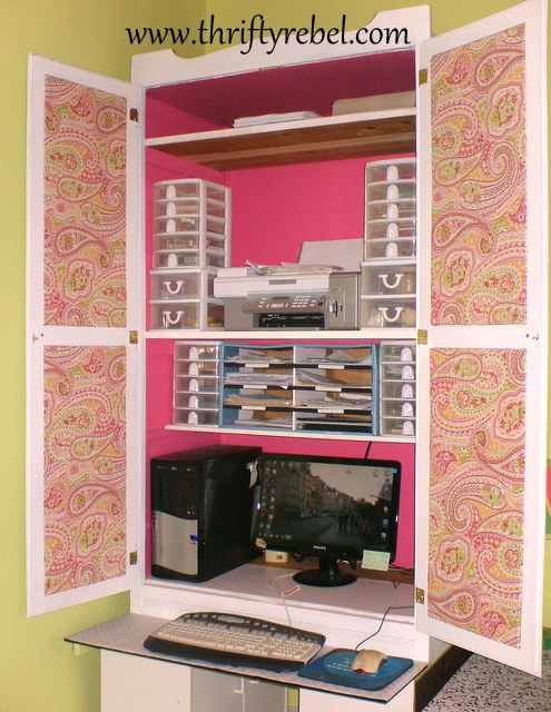 Wardrobe Makeover Into Computer Armoire Color Me Thrifty