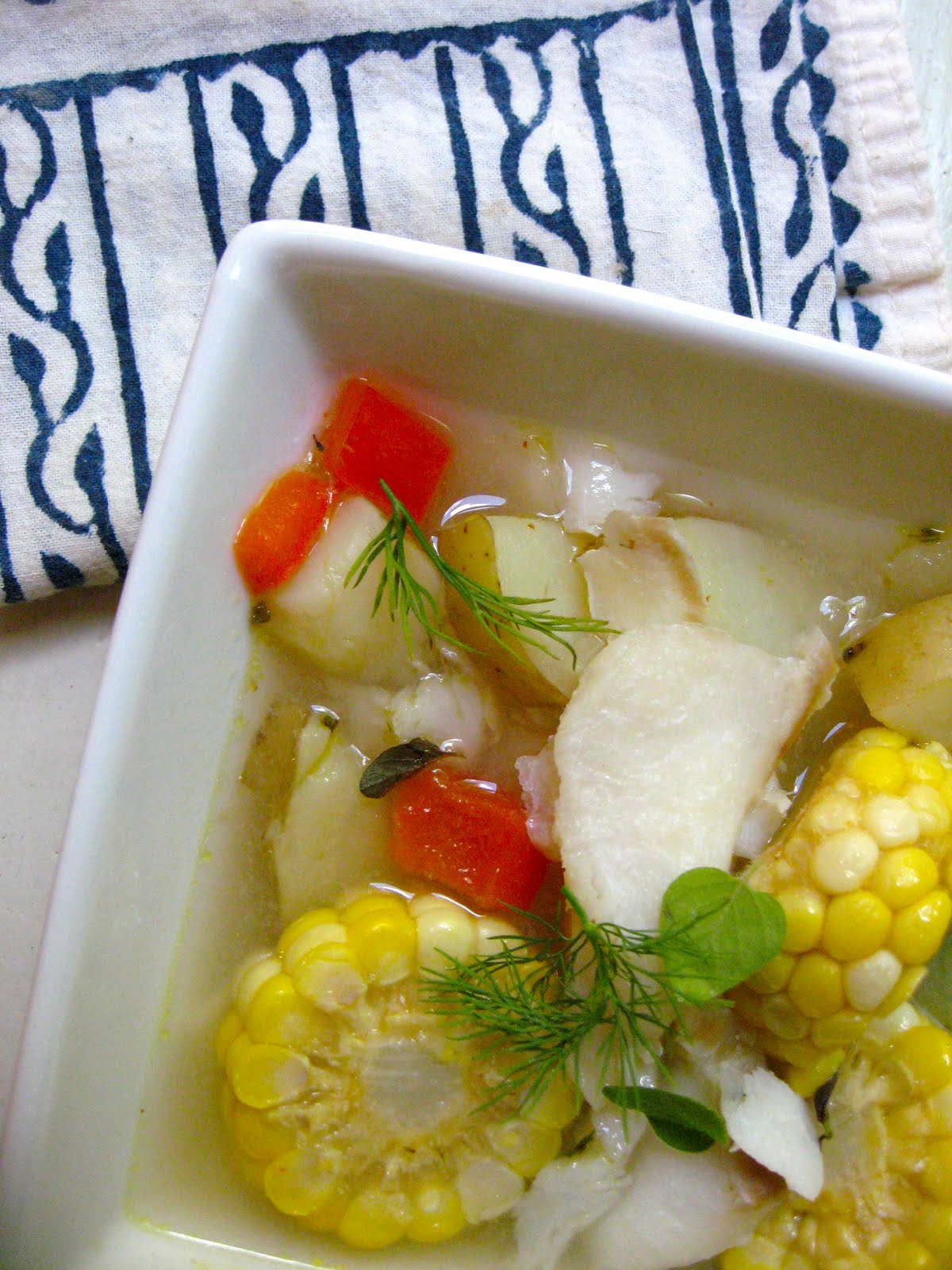 she's in the kitchen fresh corncob and codfish chowder with dill and