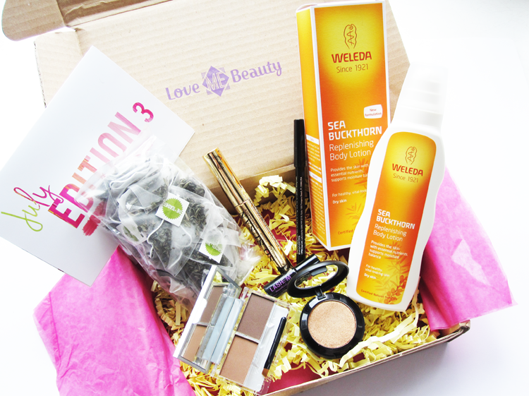 A picture of Love Me Beauty Box July 2014 with Lashem, OFRA, So Susan, Weleda and The Teashed