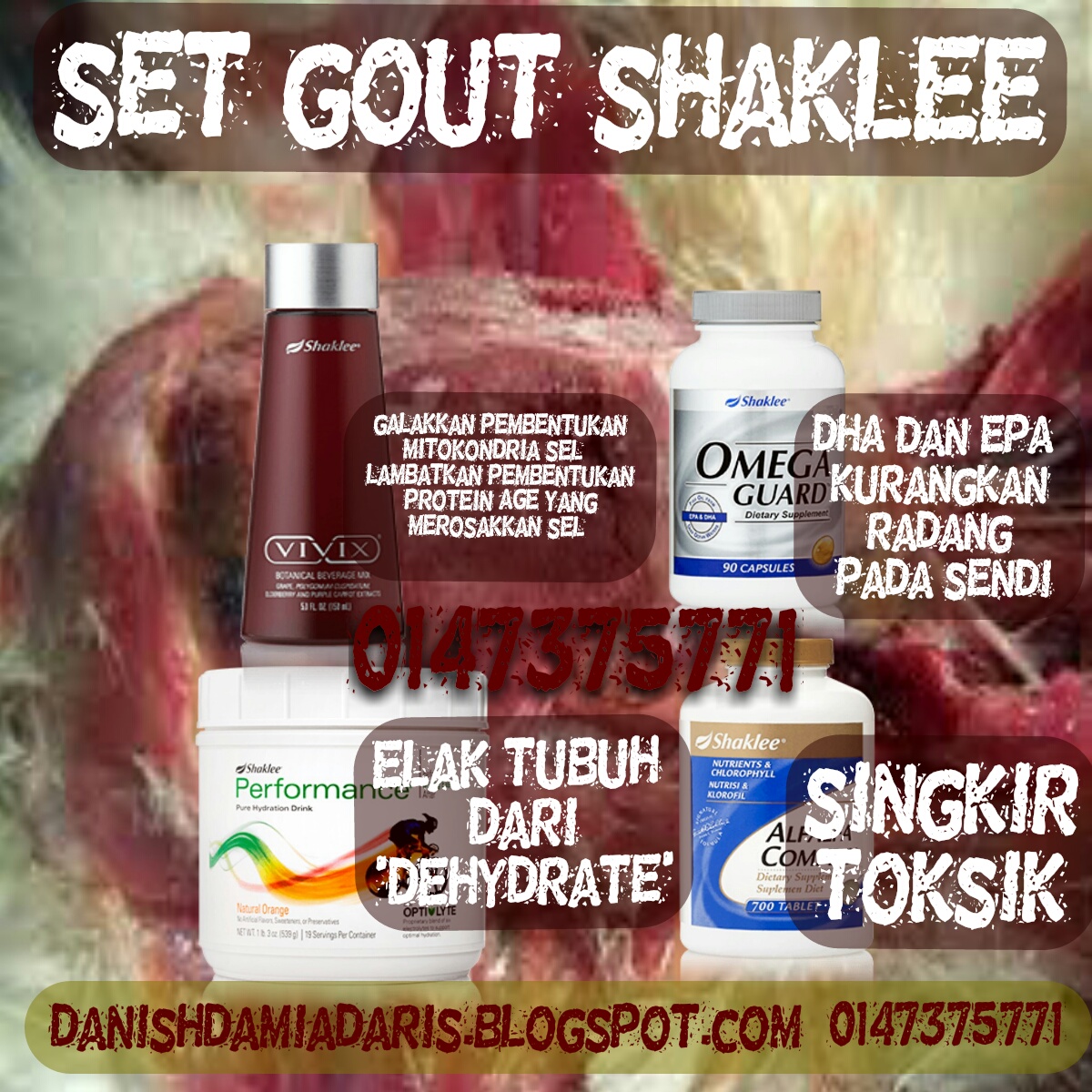 3D health beauty supplement SET GOUT SHAKLEE; BANTU PESAKIT GOUT