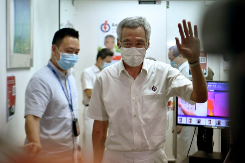 PM Lee Hsien Loong leaves the PAP Teck Ghee branch, on July 11, 2020.