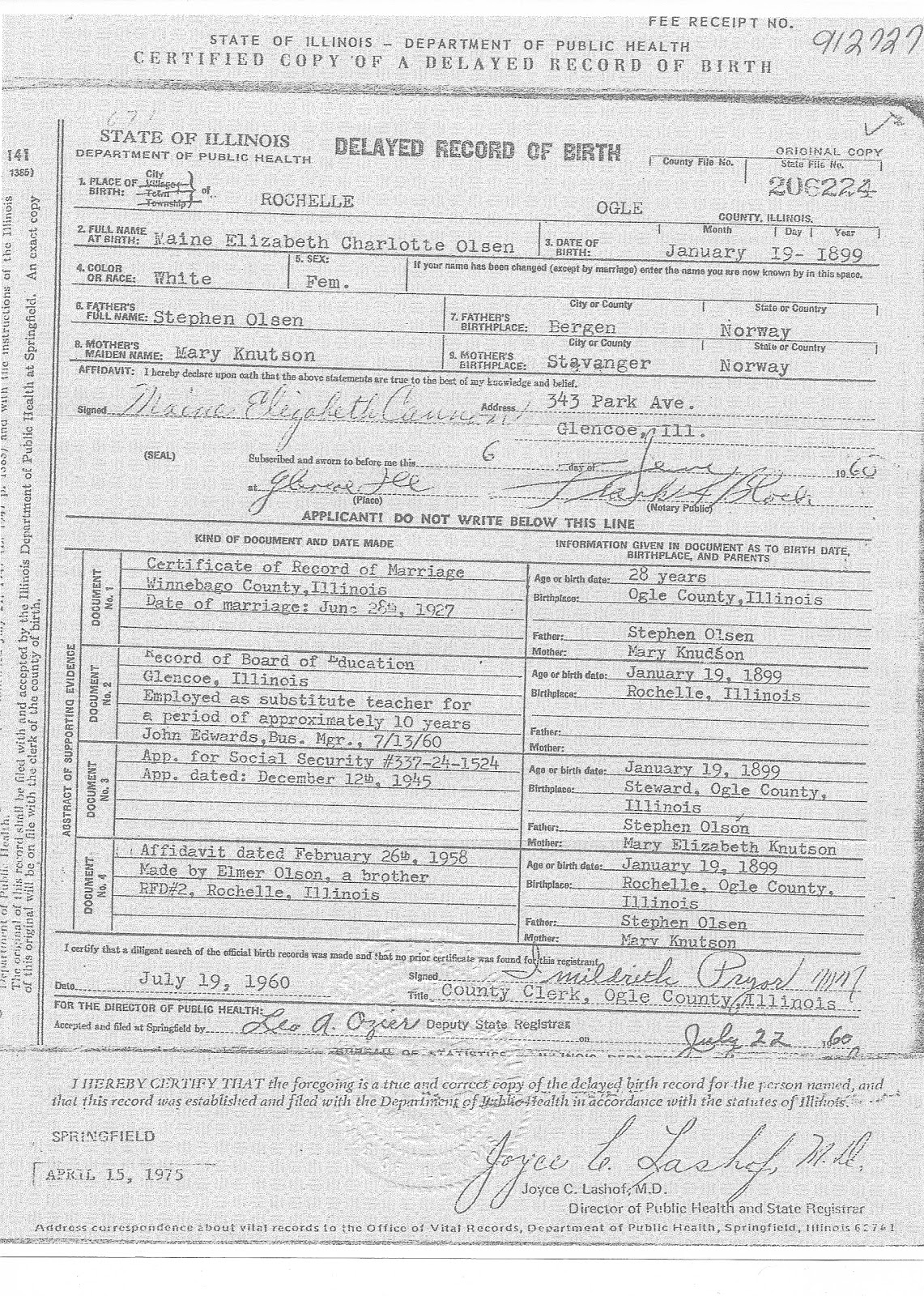 Birth Certificate Maine