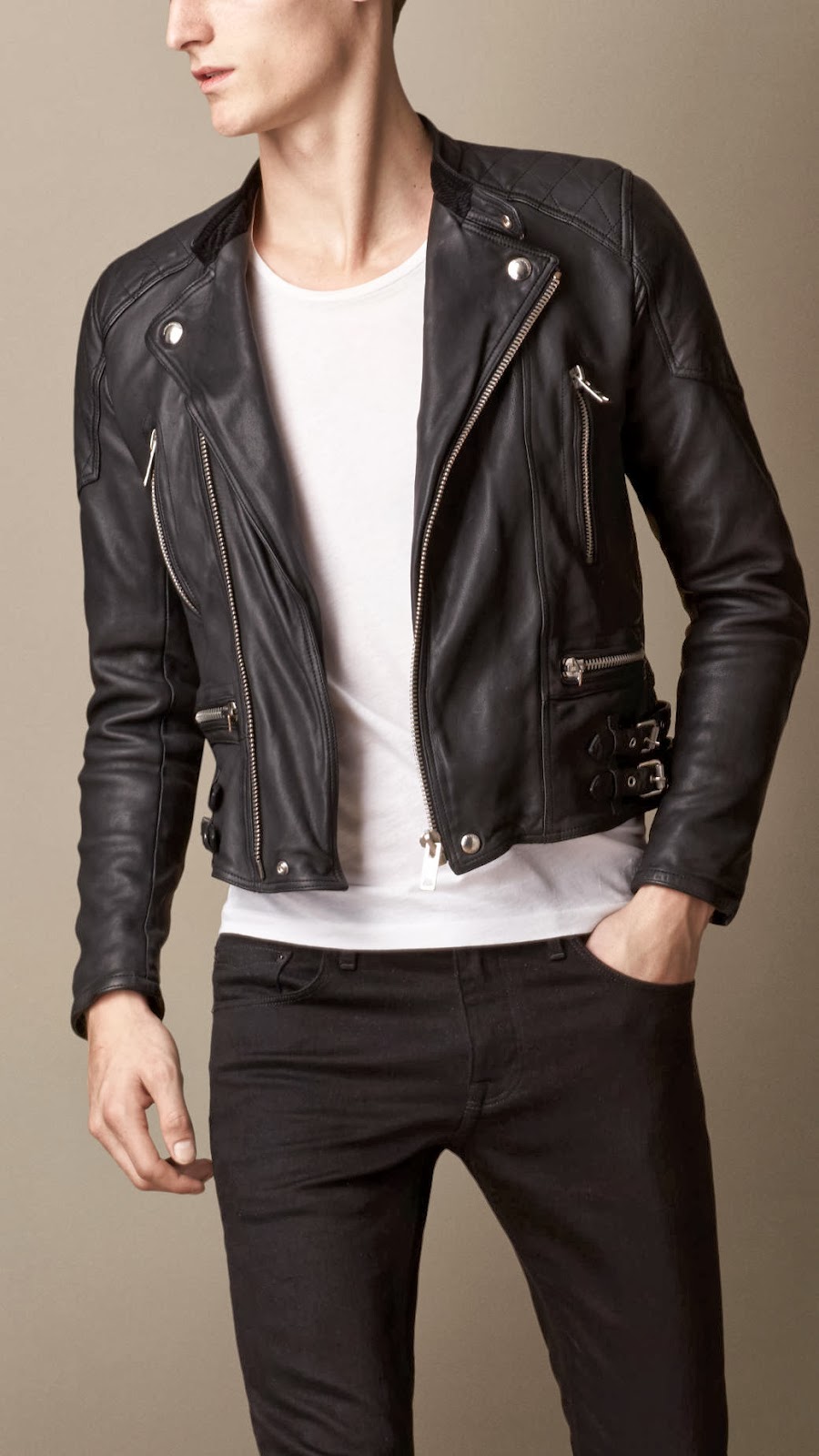 Douglas Booth at Berlin Airport - Burberry Leather Jacket