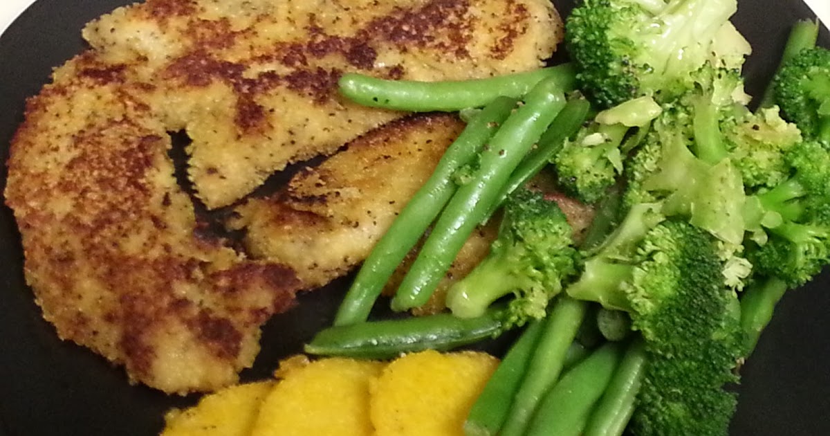 Not Faux Food Breaded Tilapia with Green Veggies and Seasoned Polenta