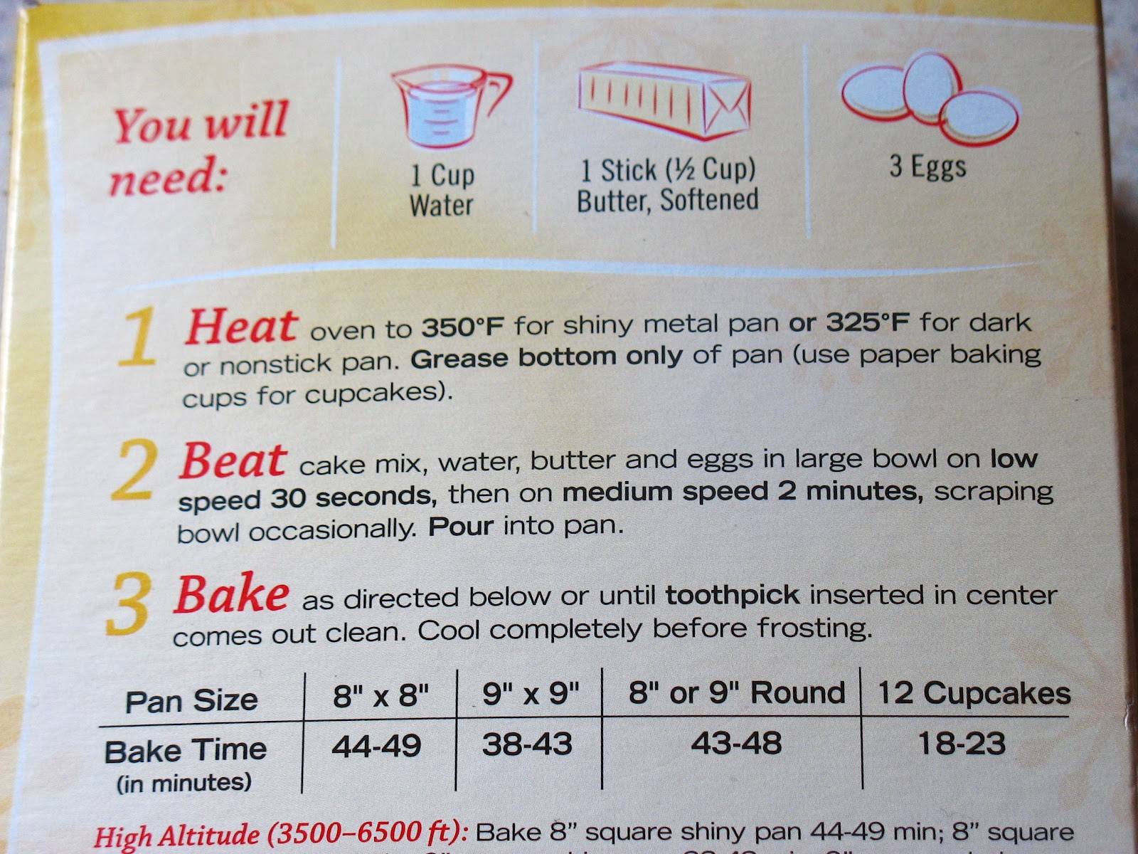 betty crocker cake mix instructions on the box