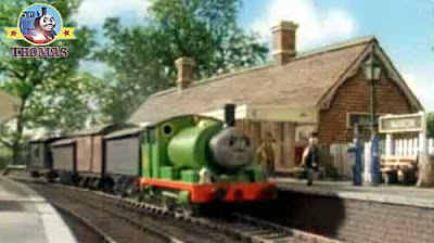 Thomas Percy the train puffed into the Island of Sodor Maron station his driver the Fat Controller