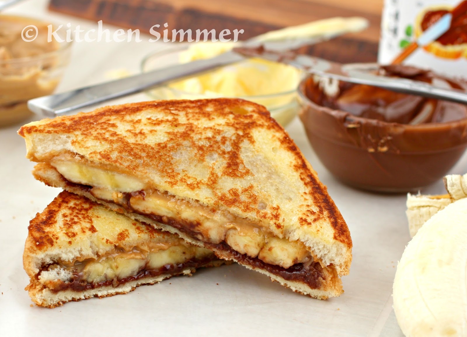 Kitchen Simmer Grilled Peanut Butter Banana and Nutella Sandwich