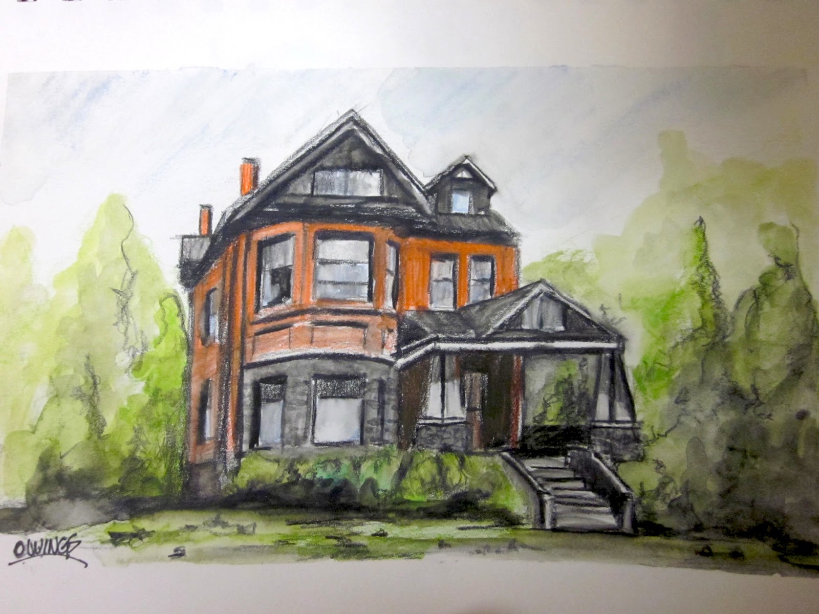 Unique Pencil Drawing Screen House Sketch for Adult