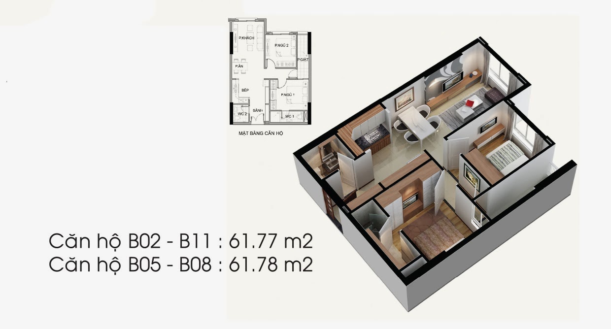 Căn hộ Topaz Garden diện tích 61m2 Căn hộ Topaz Garden diện tích 61m2