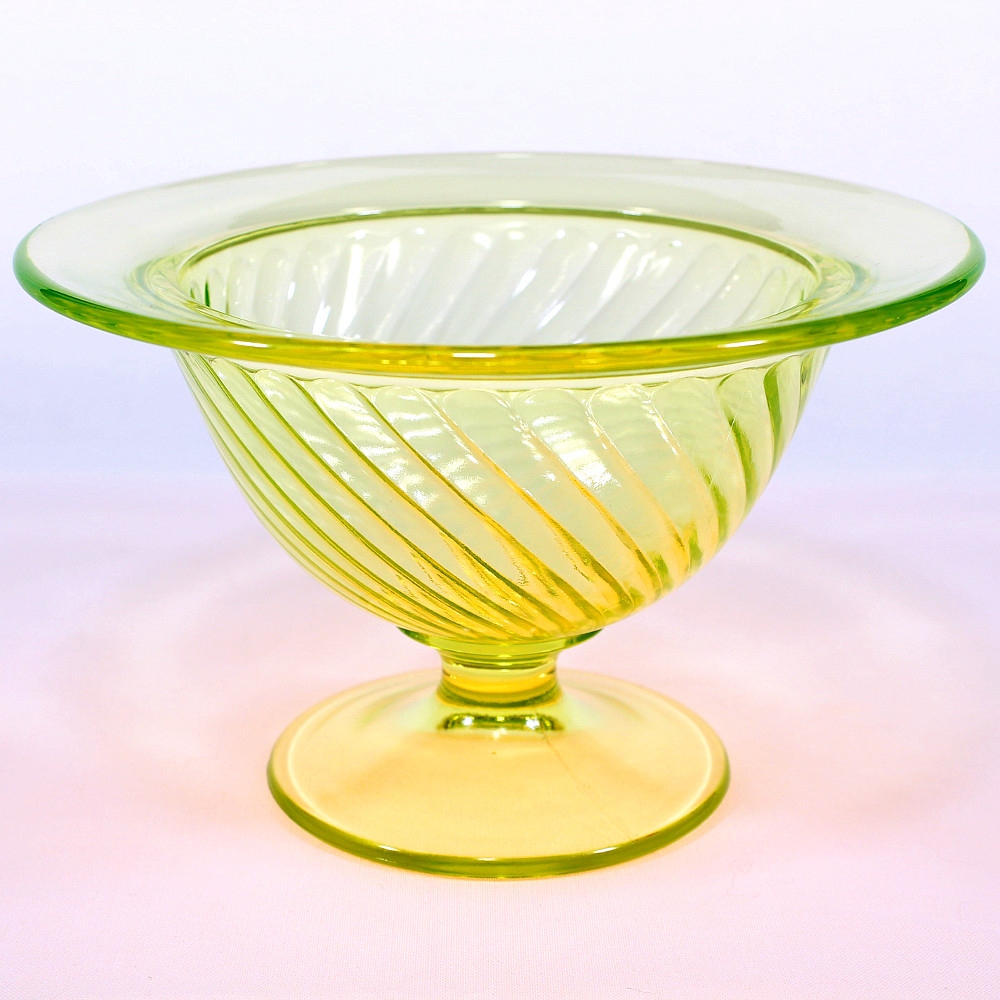 Zoe Designs Vintage Imperial Glass, Twisted Optic, Vaseline Glass Bowl