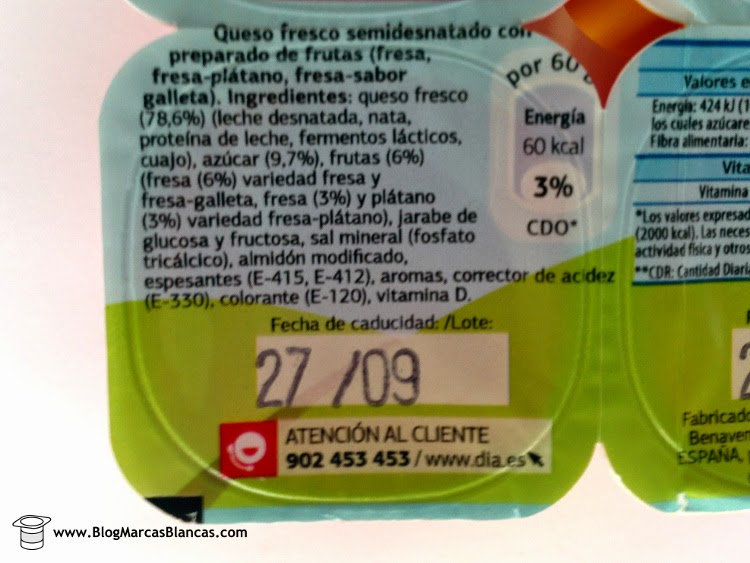 Ingredientes de los Petit suisse mix (fresa, fresa-plátano, fresa-galleta) DIA.