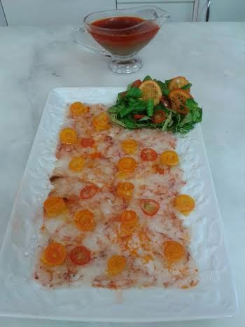 Carpaccio De Gambón Com Kumquats Caramelizados
