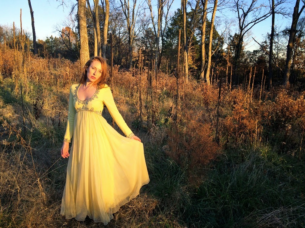 Tanya Montana Coe yellow dress woods