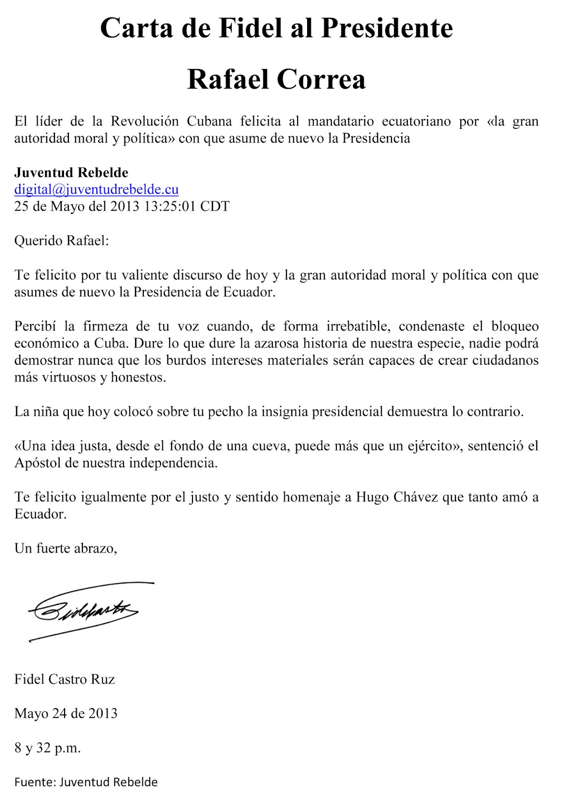 Chávez Vive, la lucha sigue CARTAS