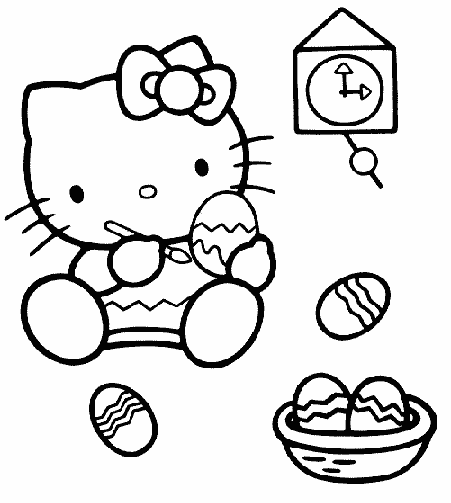 Hello Kitty Painting Easter Eggs Coloring Page
