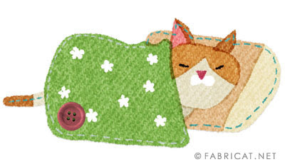 可愛い布団をかぶる茶ぶち 猫のイラスト
