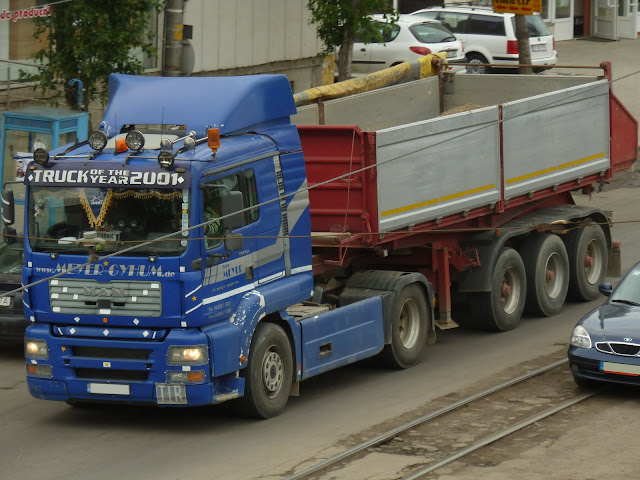 MAN TG 410 A , MAN TG , MAN TG 410 A 4x2 Truck Blue + Red and Gray Dump Trailer