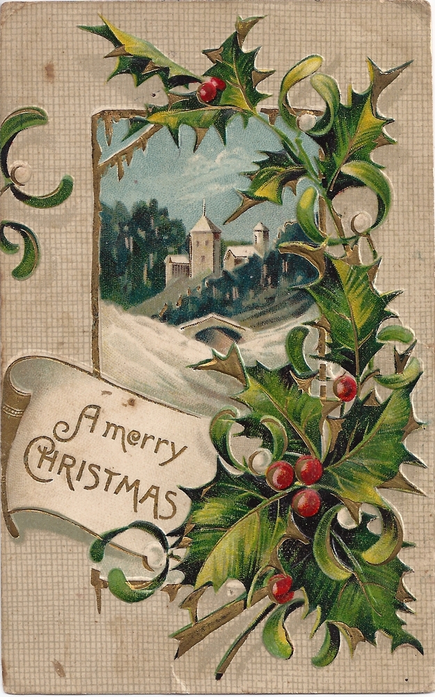 Holiday urn Leaping Frog Designs: Vintage Post Card Free Image A Merry Christmas With Holly