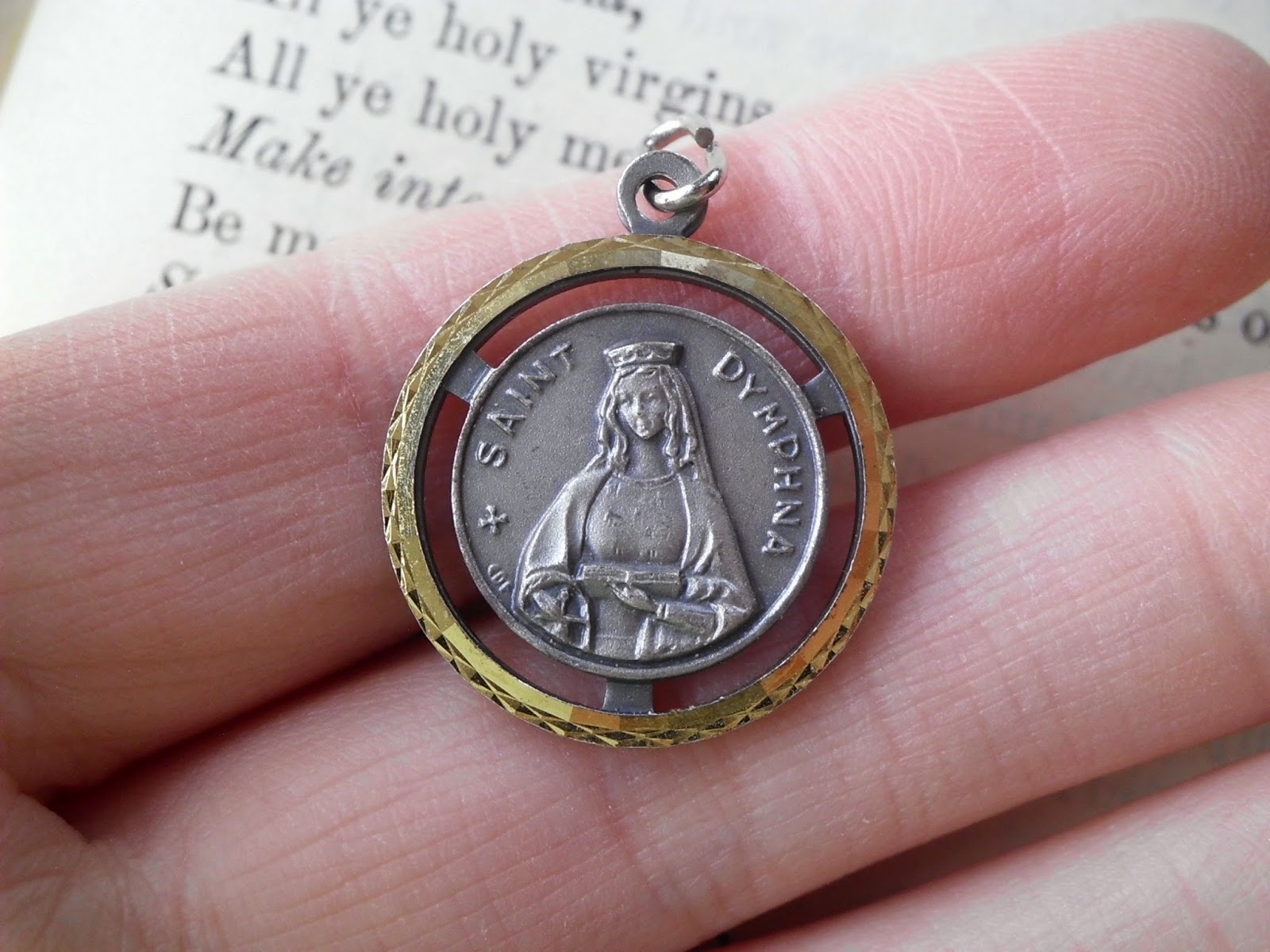 Vintage Religious Medals Vintage St Dymphna Religious Relic Medal