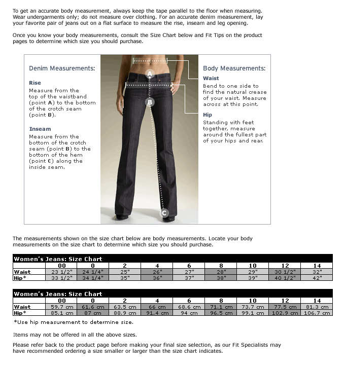 Citizens Of Humanity Jeans Size Chart